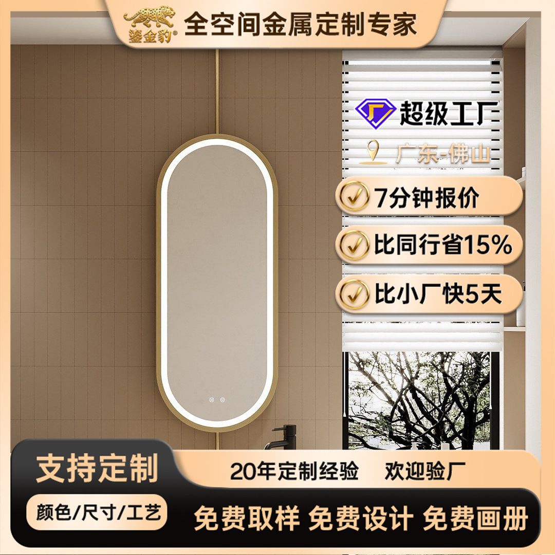 哇噢定制吊杆防雾智能浴室镜上下杆吊镜卫生间悬空吊镜椭圆镜家用